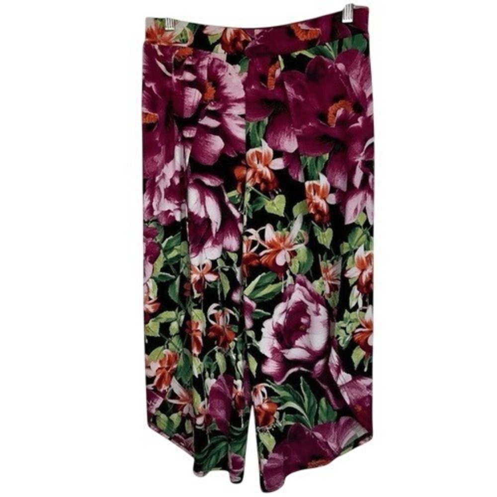 G.I.L.I. Black Floral Wide Leg Pull On Knit Cape Pants NWOT Size XS - Picture 2 of 9